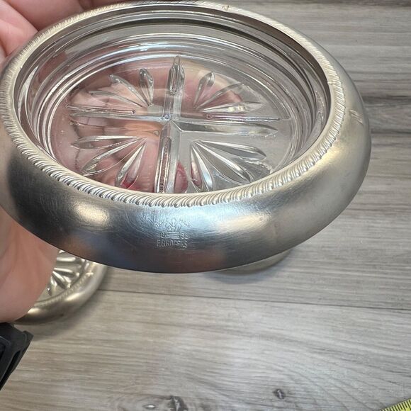 FB Rogers Bros. Rim Cut Glass Coaster Geometric Rope Edge x3 - Picture 5 of 11